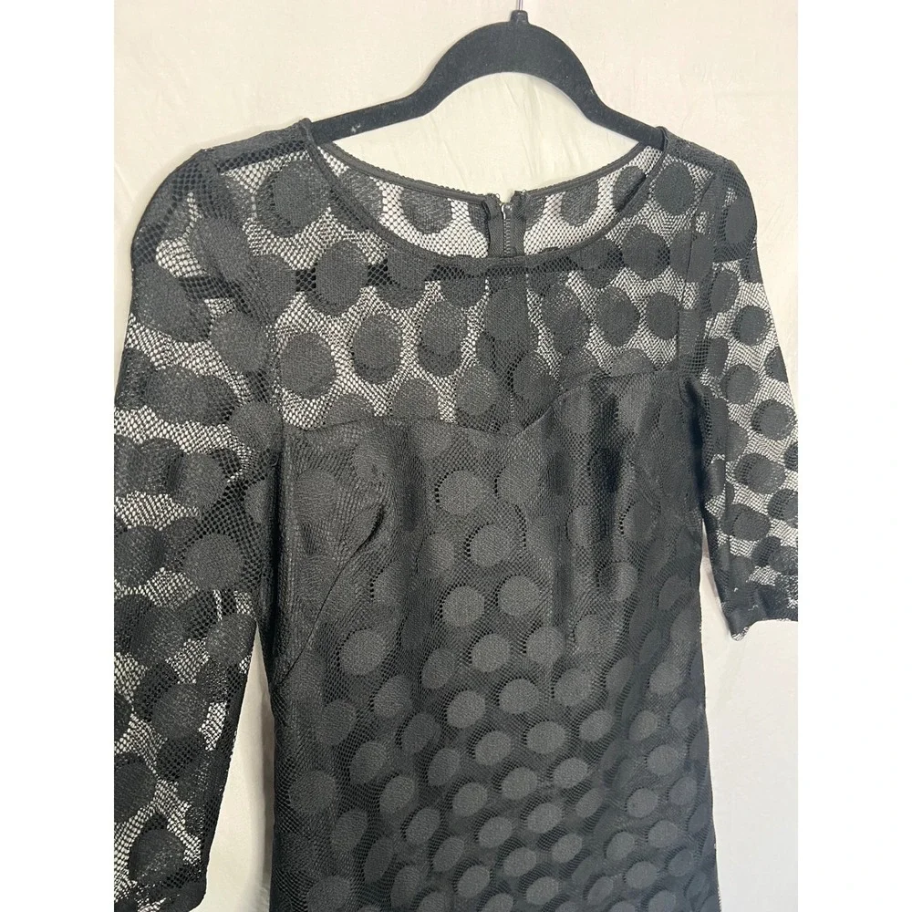 Betsey Johnson Dress Size 2 Black Polka Dot Sheer Mesh Overlay Party Dress Retro